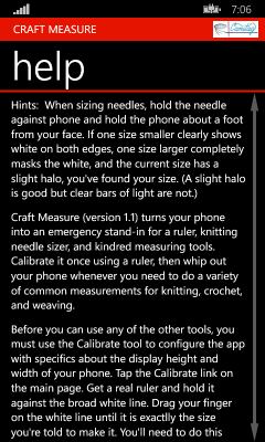 Image showing the help page with its scrolling hint