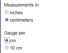 Image showing centimeter and per centimeter radio buttons selected