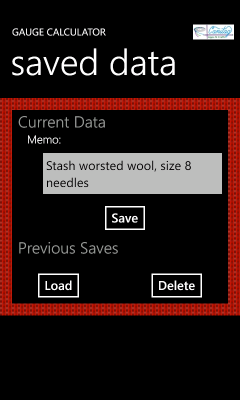 Image showing the saved data page, with memo field filled in