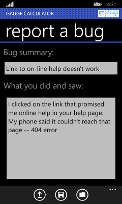 Image showing the page letting your report a bug