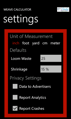 Image showing the settings page