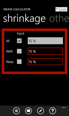Image showing the pane prompting for shrinkage when you take your project off the loom