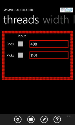 Image showing the pane reporting ends and picks (threads)