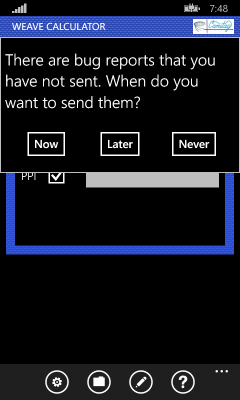 Image showing Weave Calculator starting when bug reports are pending