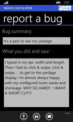 Image showing the page letting your report a bug