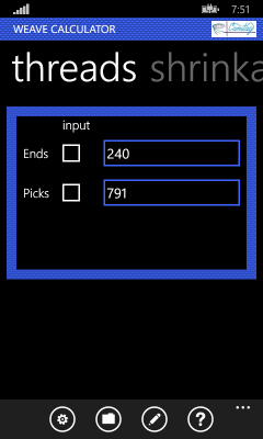 Image showing the warp and weft thread count pane